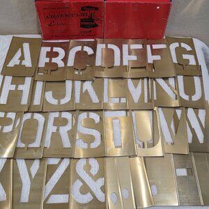 1950-60s Reeses Adjustable Lockedge 5" Brass Stencil 33 Piece Set A-Z NOS in Box